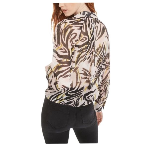 Bar III Animal Print Long Sleeve Blouse - Picture 2 of 9